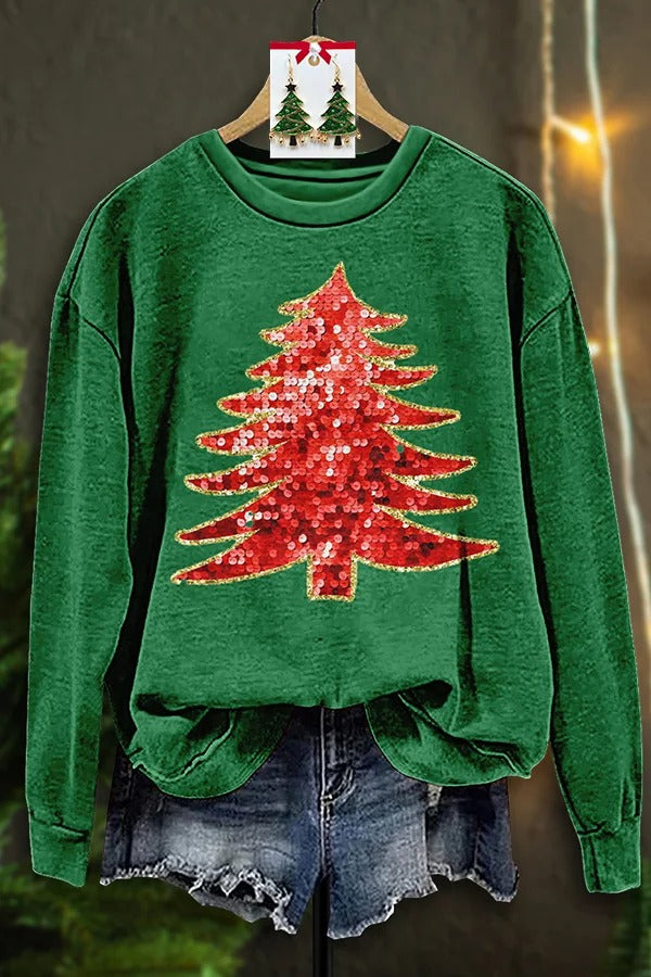 Shiny Sequined Christmas Tree Sweatshirt