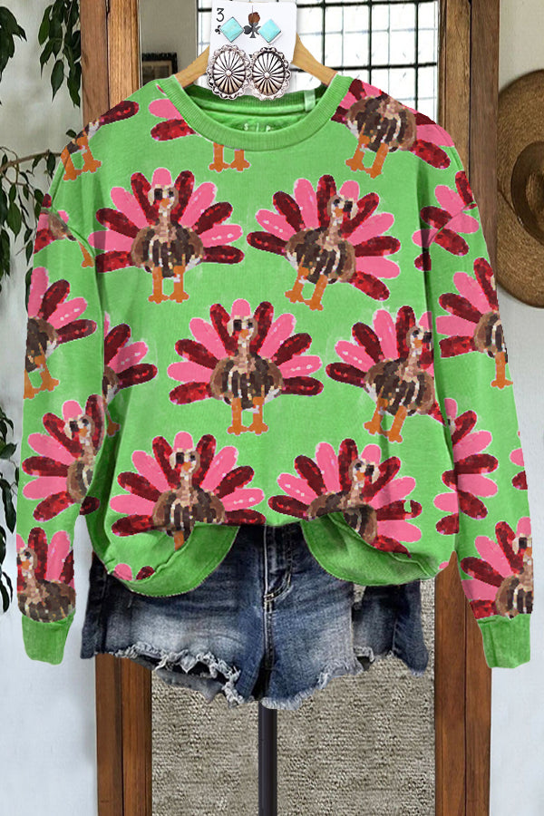 Elegant Contrasting Turkey Print Sweatshirt