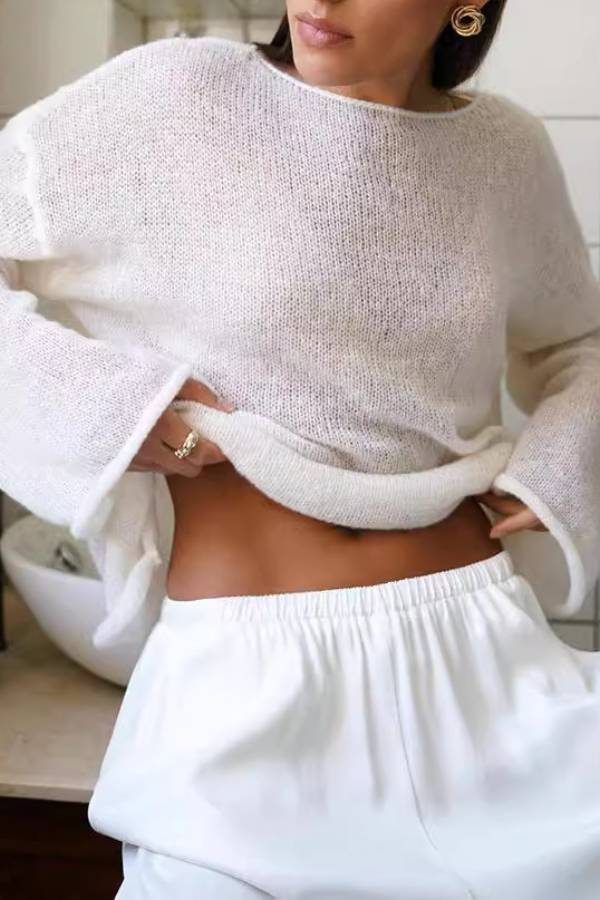 Lazy‑Style Sheer Hollow Out Loose Knit Cover‑Up Top