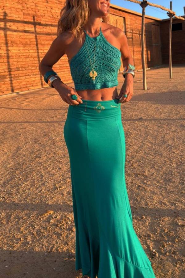 CALOS turquoise crochet top