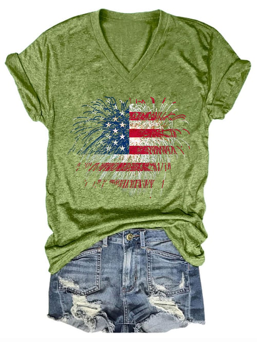 Women's Independence Day Fireworks Flag Print T-Shirt