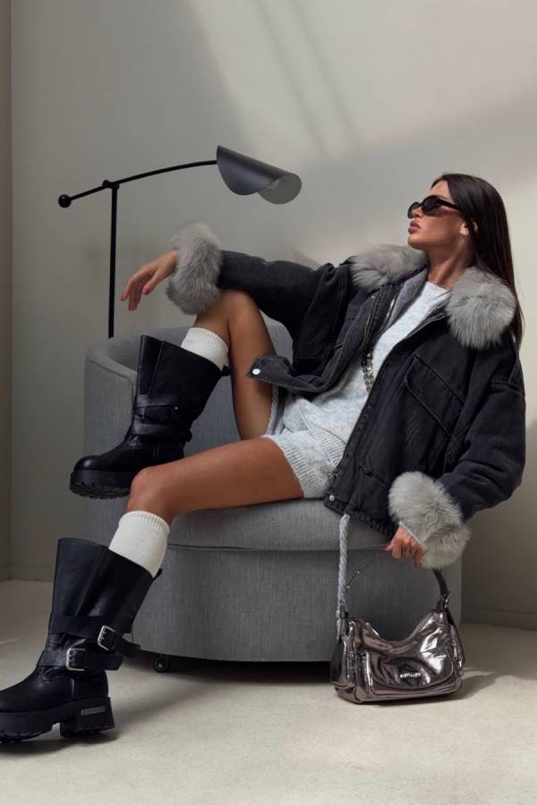 Light Gray Oversized Crew Neck Knit Sweater & Shorts Two Piece Set