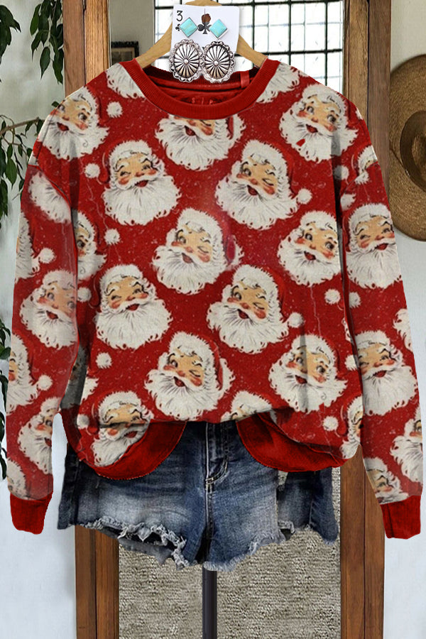 Casual Contrast Color Santa Print Sweatshirt