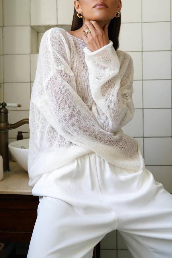 Lazy‑Style Sheer Hollow Out Loose Knit Cover‑Up Top