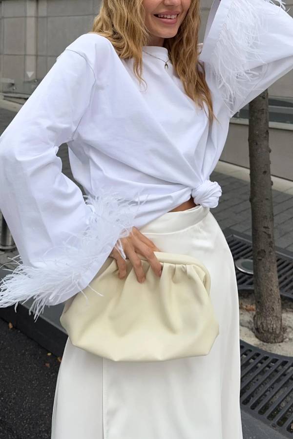 Feather Cuff Loose Long Sleeve Top