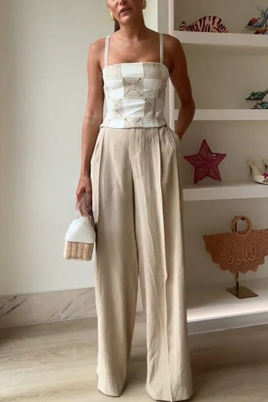 Angie Contrast Patchwork Crochet Appliqué Strap Tank Top