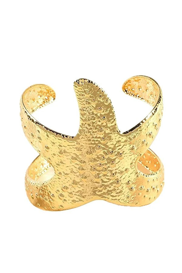 Hammered-finish Starfish Motif Wide Bracelet