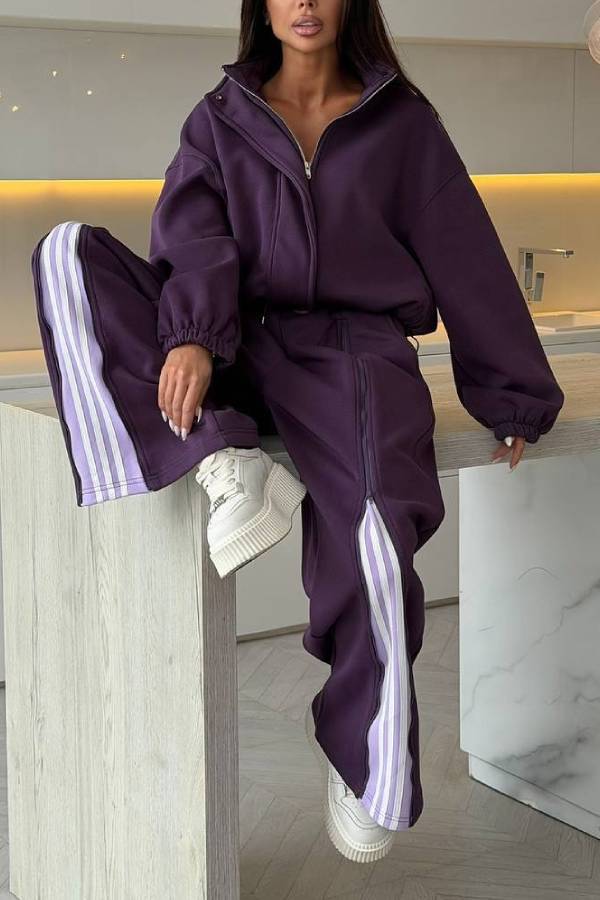 Stand‑Collar Zip‑Up Loose Tracksuit Two‑Piece Set