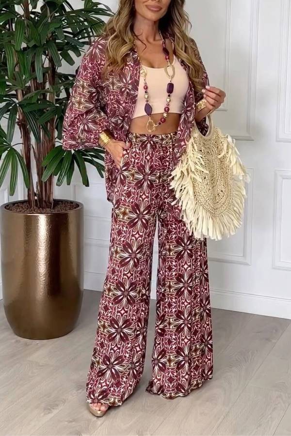 Unique bold floral print two piece set