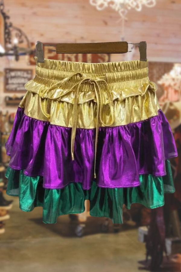 Color Block Layered Mardi Gras Shorts