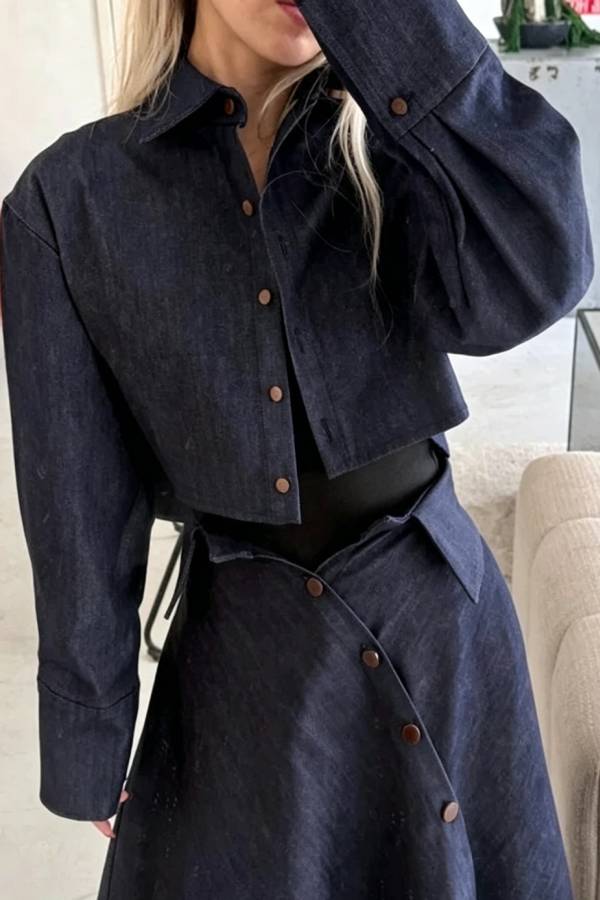 Worth Knowing Denim Button Up Long Sleeve Cropped Loose Jacket