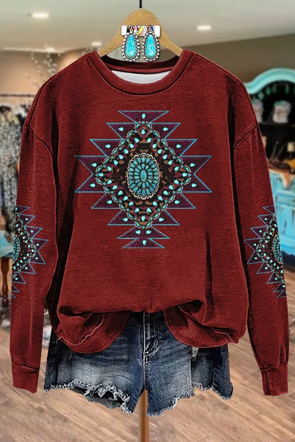 Aztec Print Crew Neck Sweatshirt