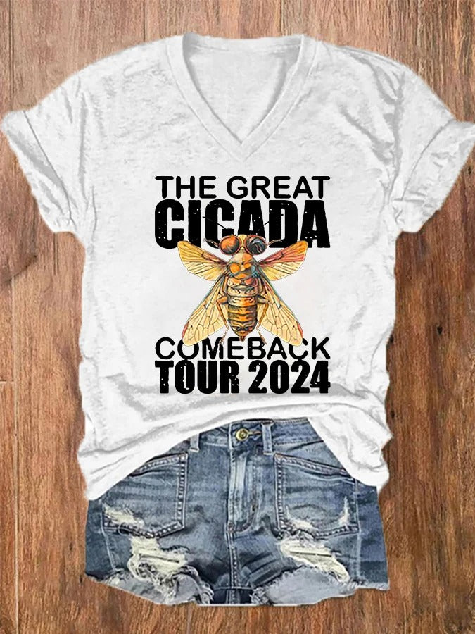 Women's The Great Cicada Comeback Tour 2024 V-Neck Tee
