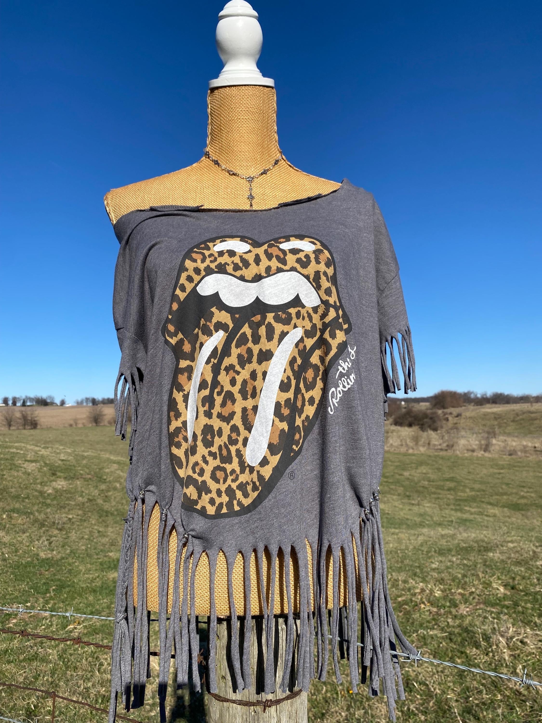 Rolling Stones Leopard Fringe Tee