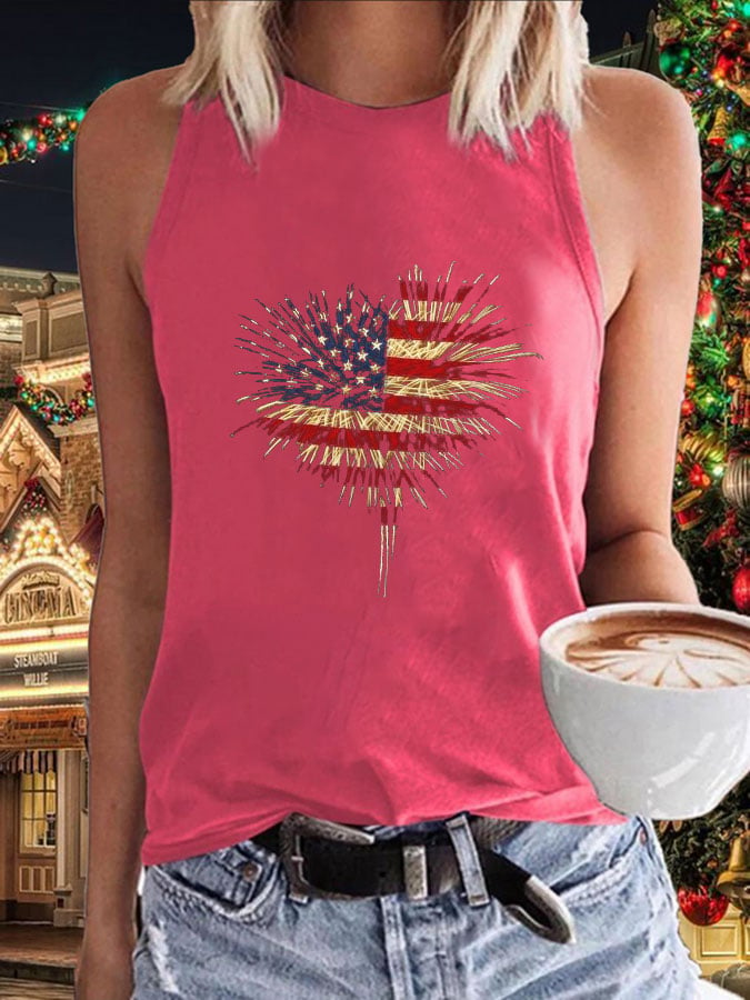 Women's Independence Day Retro Love Fireworks Flag Print Casual Vest