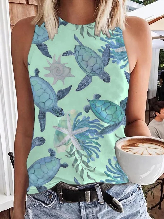 Women's Hawaiian Turtle Print Casual Tank Top