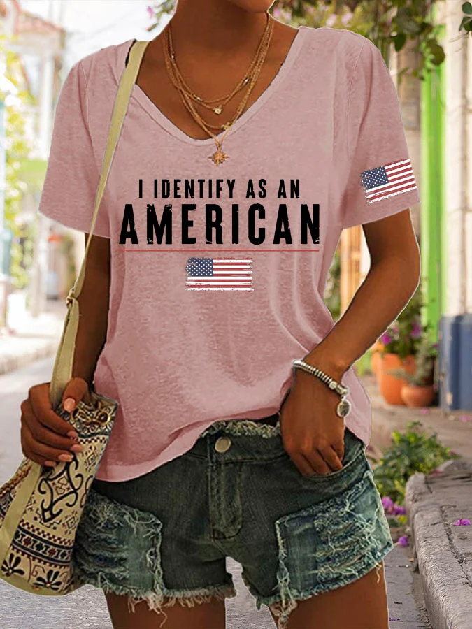 Women's I Identify As An American Print Casual T-Shirt