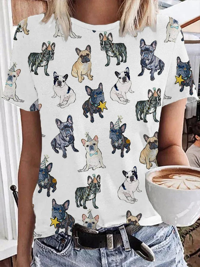 Women's French Bulldog Print Casual T-Shirt