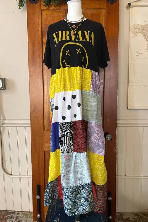 Band Patchwork Maxi Dress‑Nirvana