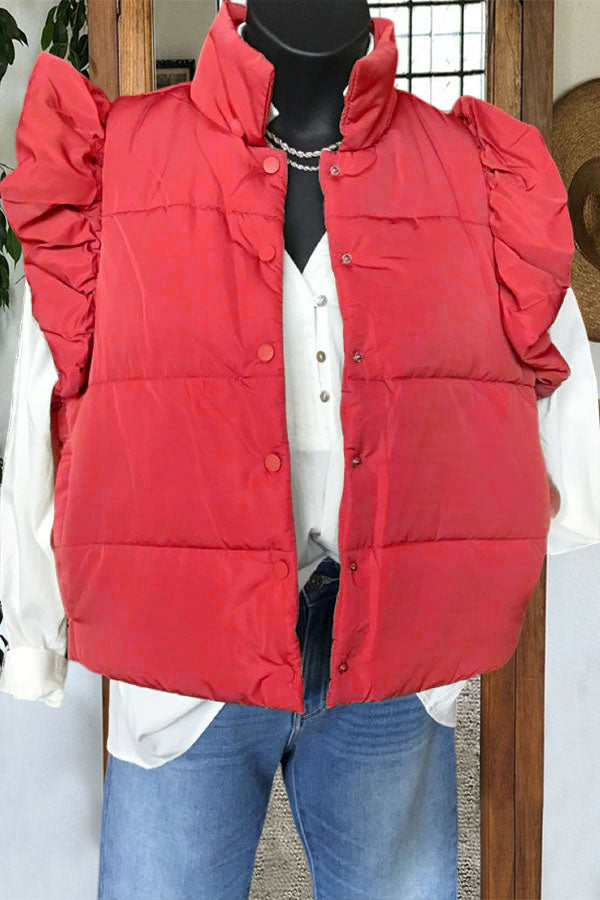 Casual Quilted Ruffle Vest