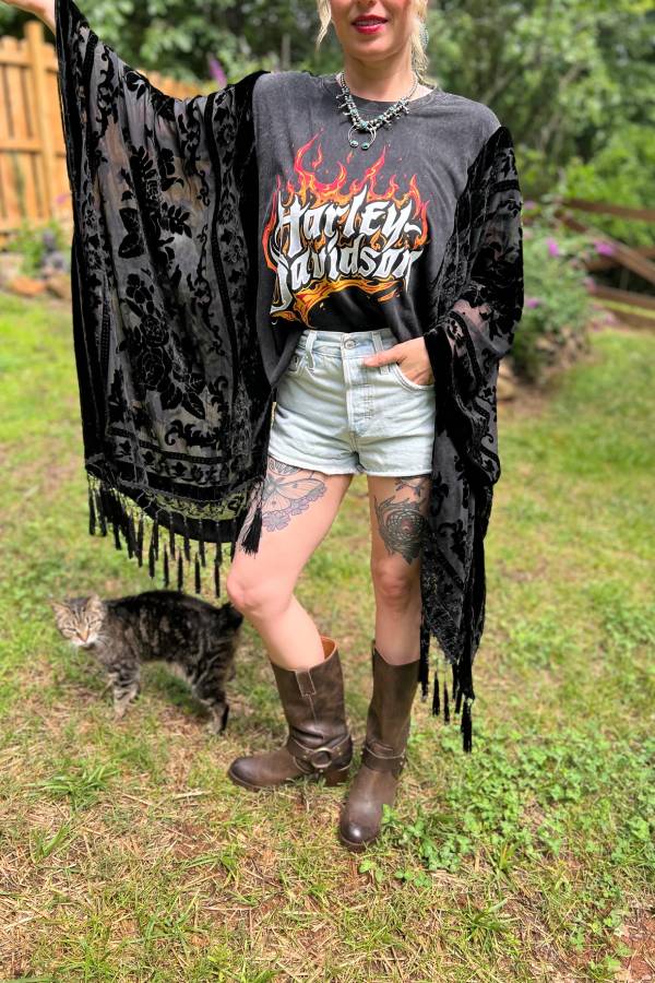 Harley-Davidson Velvet Fringe Cape Tee