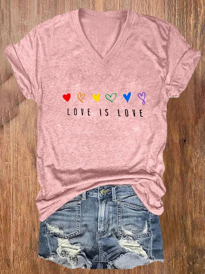 Women's LGBT Love Is Love Print V-Neck Casual T-Shirt