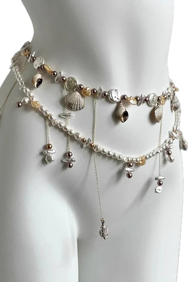 Pearl, Shell, and Conch Tassel Body Chain