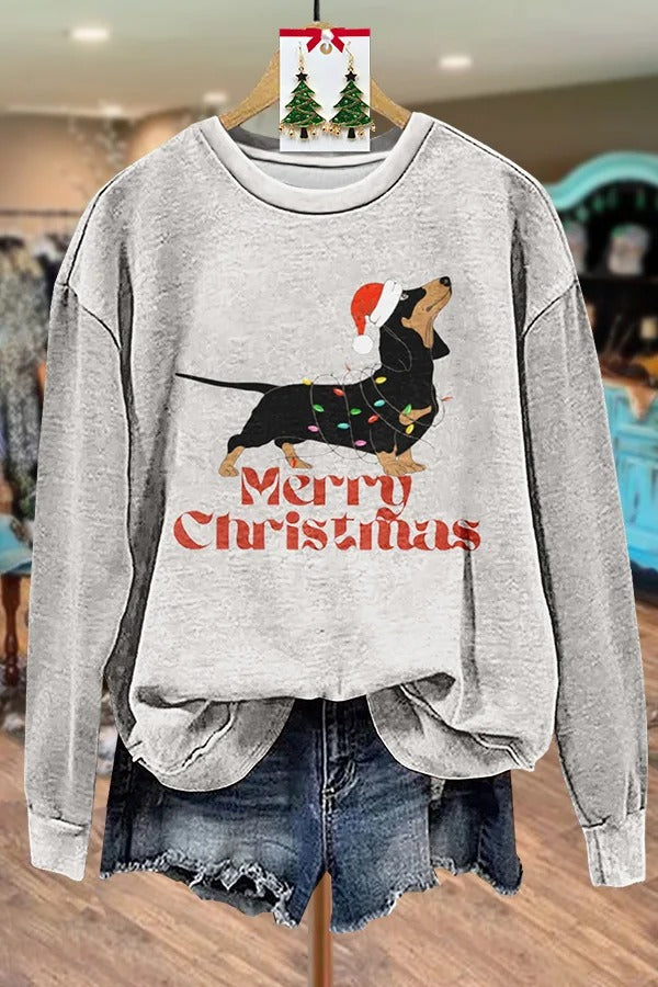 Christmas Dachshund Print Sweatshirt