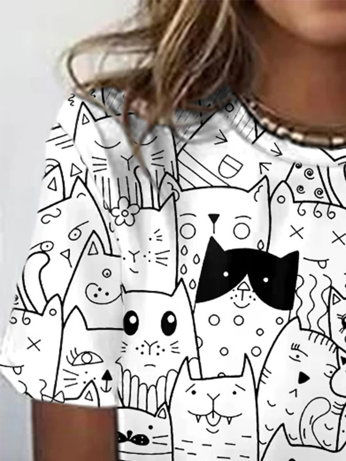 Women's Cute Cat Print T-Shirt