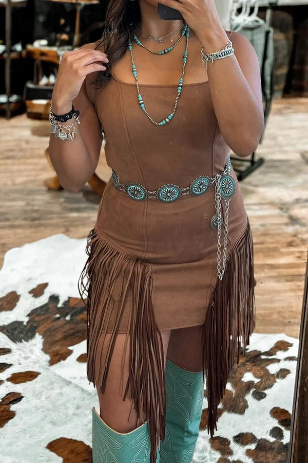 Vintage Suede Fringe Dress