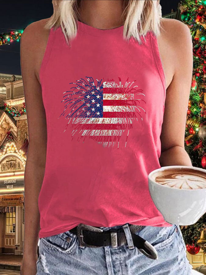 Women's Independence Day Fireworks Flag Print Vest