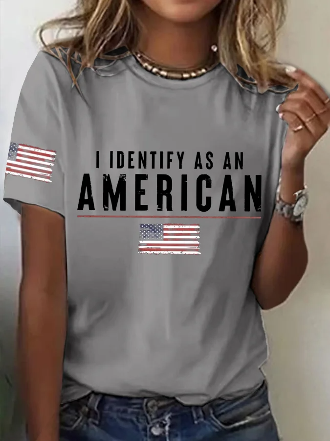 Women's I Identify As An American Print Casual T-Shirt