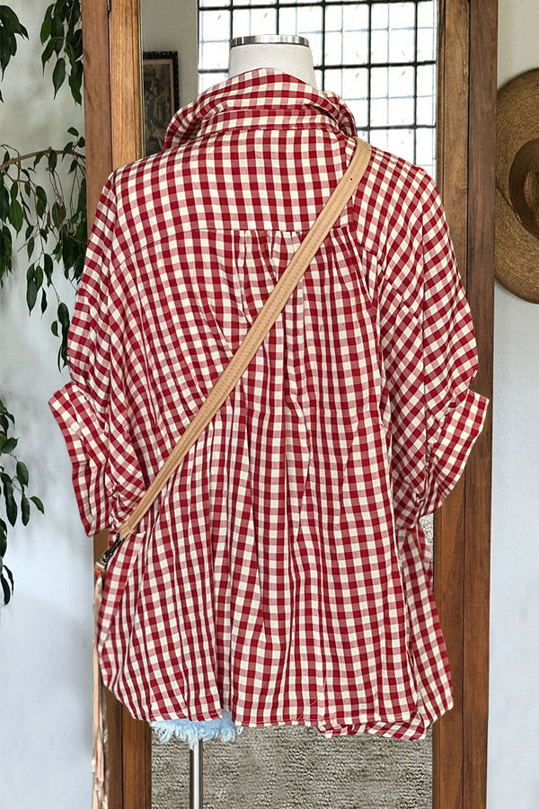 Oversized Check Dolman Sleeve Top