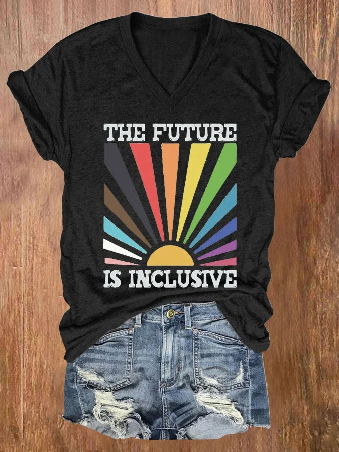 Women's The Future Is Inclusive Pride Month Print Casual T-shirt