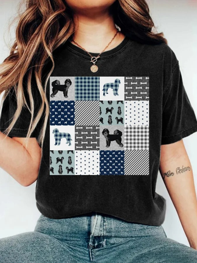 Women's Cute Puppy Animal Print Crew Neck Short Sleeve T-Shirt