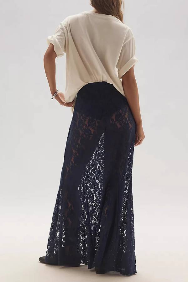 Vintage Hollow-out Lace Midi Maxi Skirt