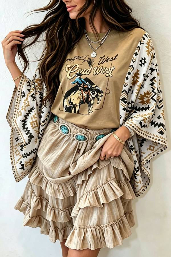 Western Cowboy Rider Print Short‑Sleeve T‑Shirt