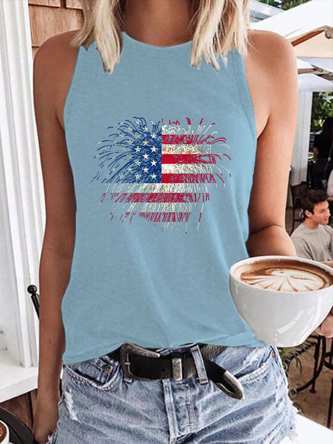 Women's Independence Day Fireworks Flag Print Vest