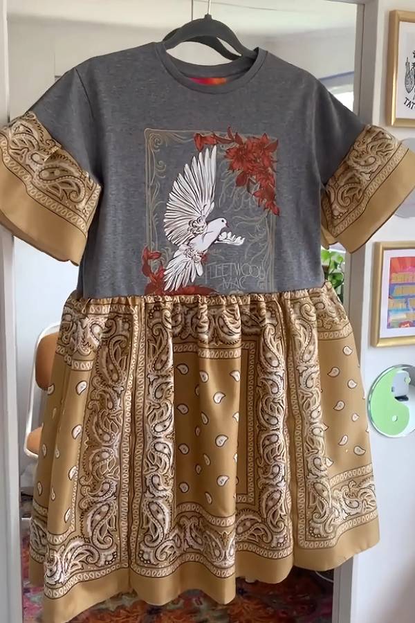Upcycled Fleetwood Mac Tan Bandana Dress