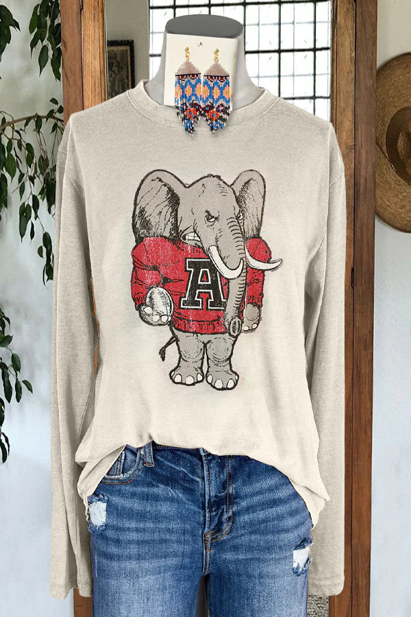 Casual Contrast Color Alabama Printed T-shirt Top