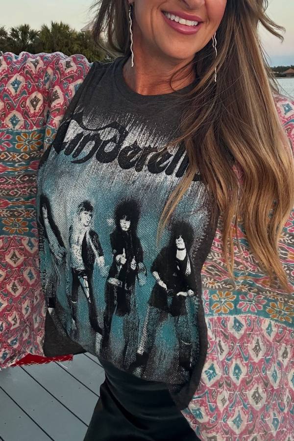 Boho Rock Patchwork Wide Sleeve Band Print Top