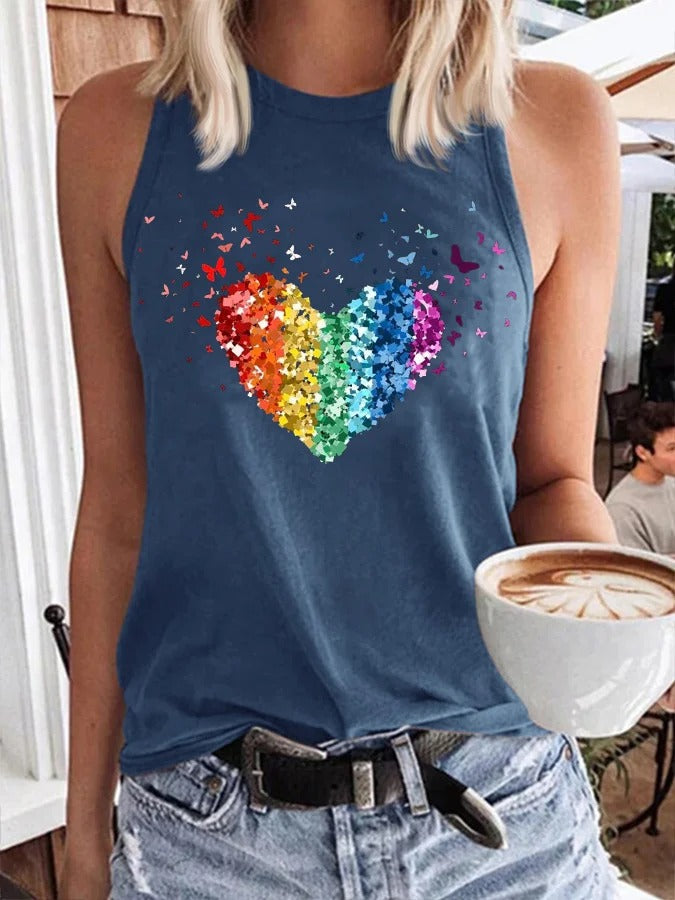 Women's LGBT hE Heart Print Casual Tank Top