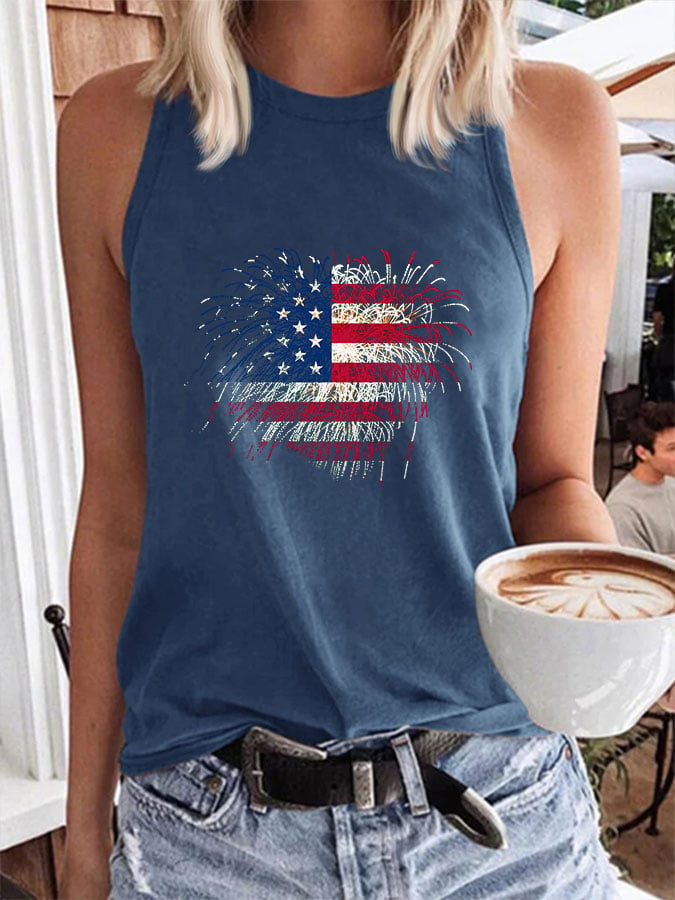 Women's Independence Day Fireworks Flag Print Vest