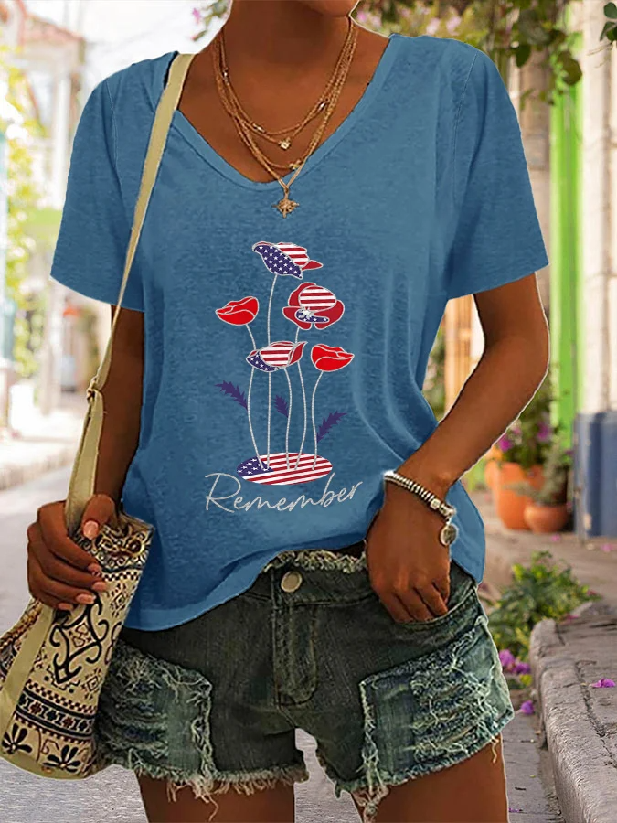 Women's Casual Printed V-neck T-shirt