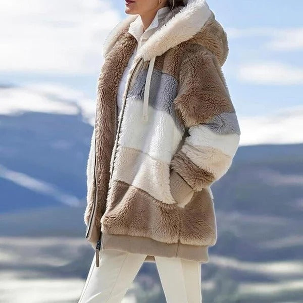 RCONTRASTING LAMB WOOL PADDED COAT