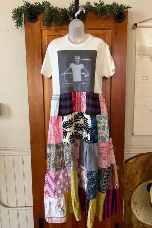 Vintage Rock Graphic Patchwork Midi Dress