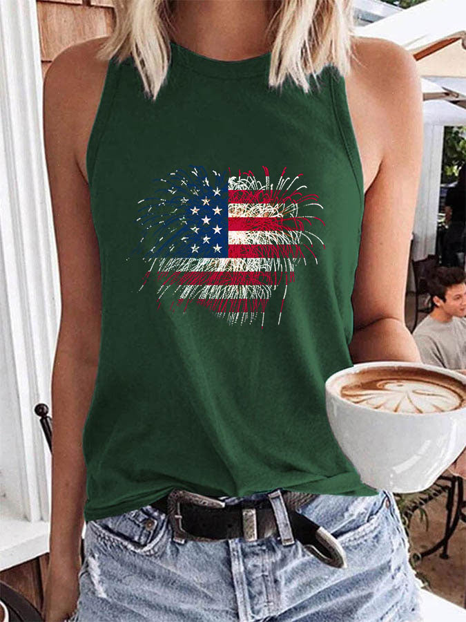 Women's Independence Day Fireworks Flag Print Vest