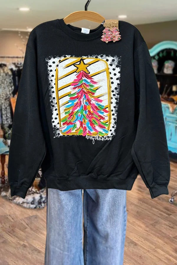 Graphic Christmas Tree Print Sweatshirt