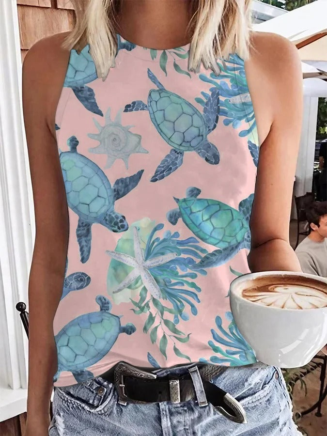 Women's Hawaiian Turtle Print Casual Tank Top