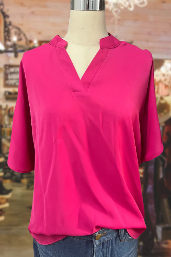 Solid V-Neck Cold Shoulder Top